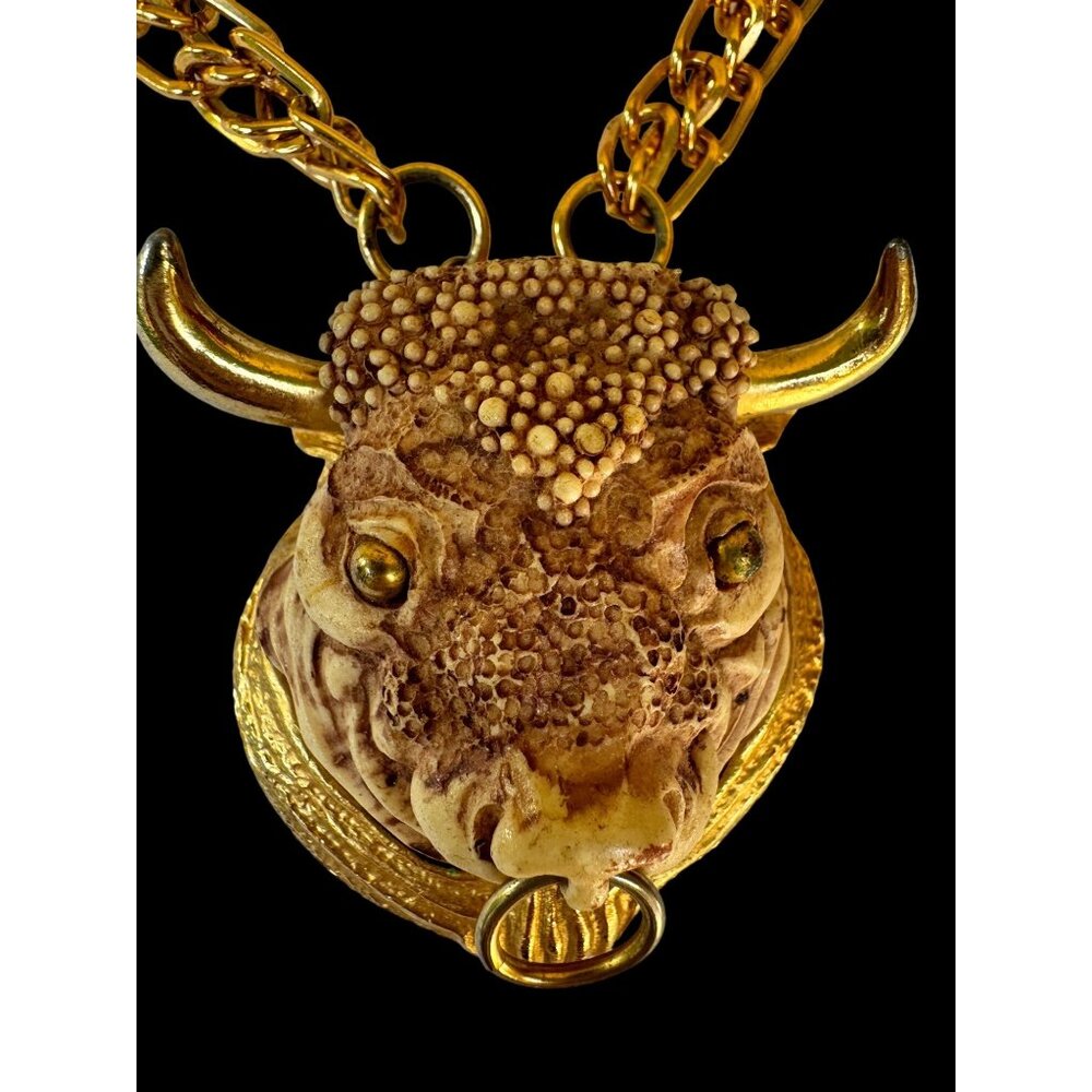 Gold Bull Pendant Necklace